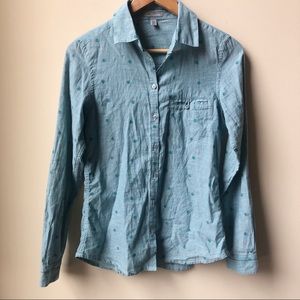 Horny Toad polka dot cotton button down shirt XS